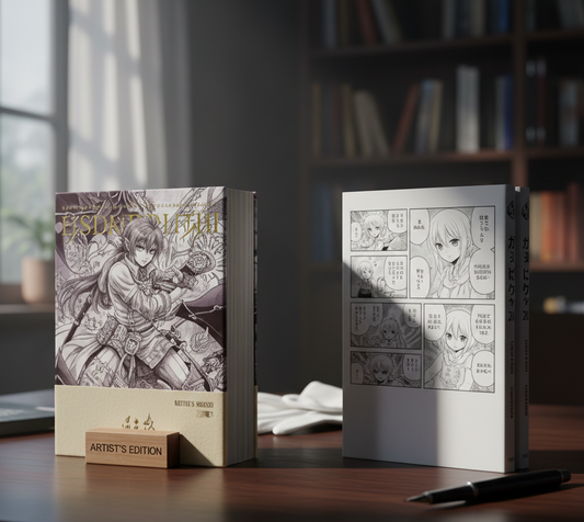 Doujinshi with nice cover at the side of an ordinary manga