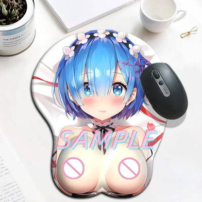 Rem NSFW Nude Hentai Boob 3D Oppai Gaming Mousepad with Wrist Rest Big Breasts Mouse Pad for Pc Gamer