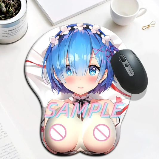 Rem NSFW Nude Hentai Boob 3D Oppai Gaming Mousepad with Wrist Rest Big Breasts Mouse Pad for Pc Gamer