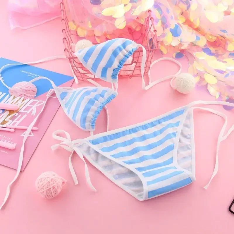 Hatsune Miku Style Sexy Striped Mini Bikini – Japanese Kawaii Cosplay NSFW