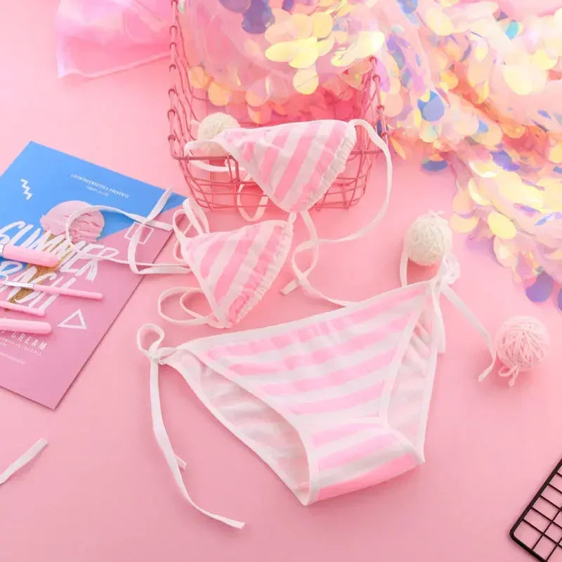 Hatsune Miku Style Sexy Striped Mini Bikini – Japanese Kawaii Cosplay NSFW
