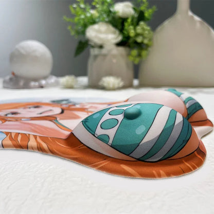 Anime One Piece Nami Sexy Breast 3D Mouse Pad with 3d nipples Wrist Rest Silicone Gel Desk Mate