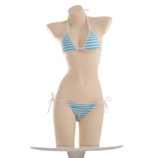 Hatsune Miku Style Sexy Striped Mini Bikini – Japanese Kawaii Cosplay NSFW
