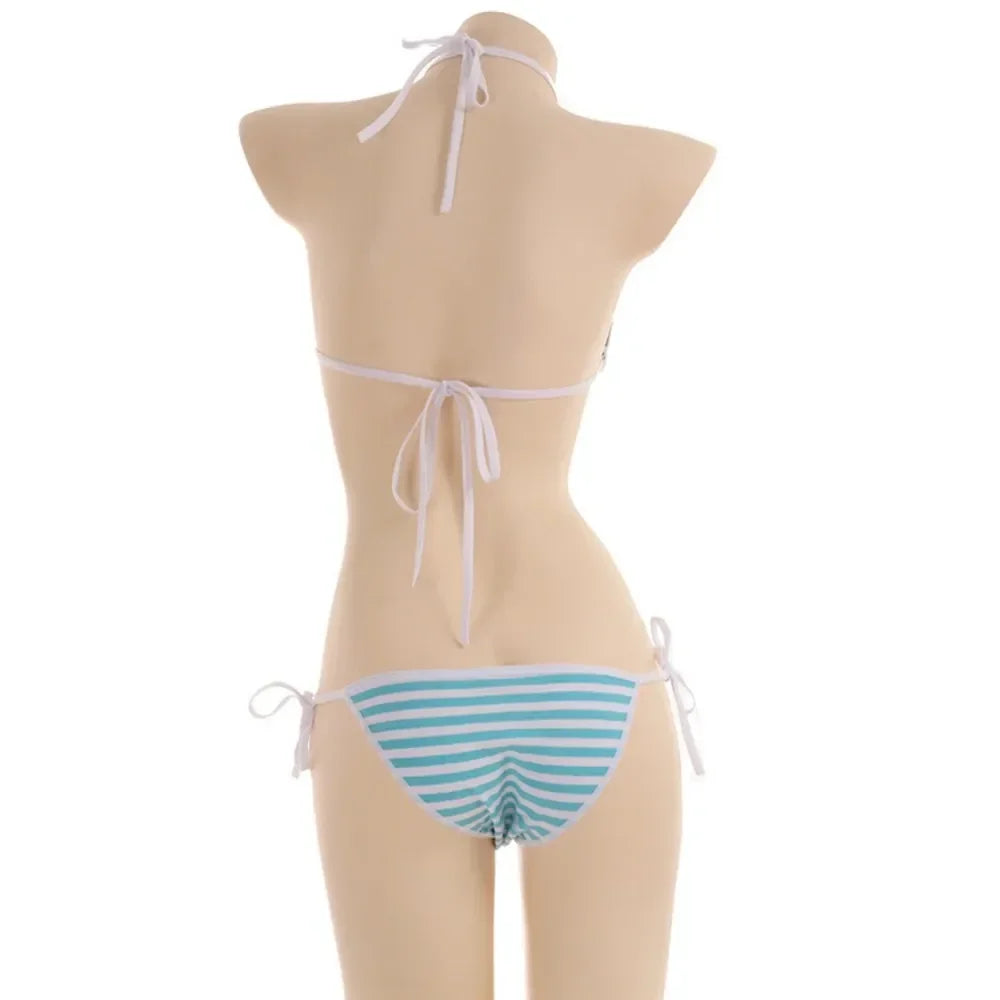 Hatsune Miku Style Sexy Striped Mini Bikini – Japanese Kawaii Cosplay NSFW