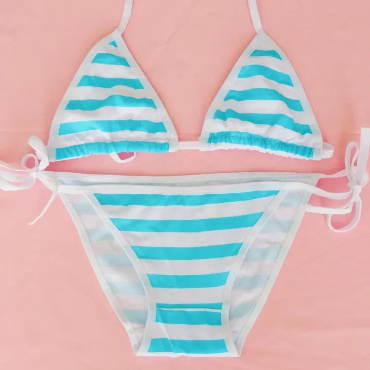 Hatsune Miku Style Sexy Striped Mini Bikini – Japanese Kawaii Cosplay NSFW