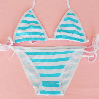 Hatsune Miku Style Sexy Striped Mini Bikini – Japanese Kawaii Cosplay NSFW