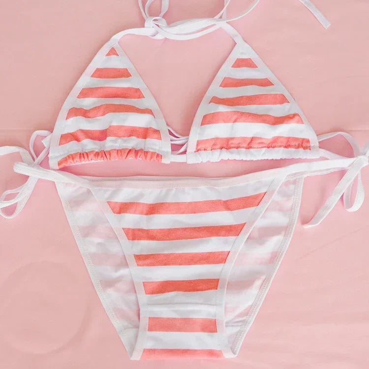 Hatsune Miku Style Sexy Striped Mini Bikini – Japanese Kawaii Cosplay NSFW