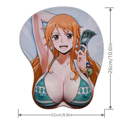 Anime One Piece Nami Sexy Breast 3D Mouse Pad with 3d nipples Wrist Rest Silicone Gel Desk Mate