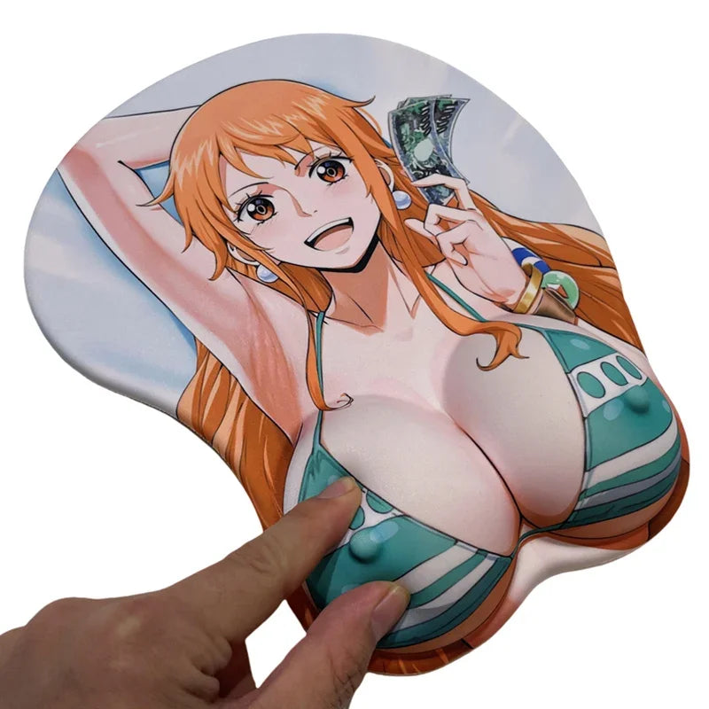 Anime One Piece Nami Sexy Breast 3D Mouse Pad with 3d nipples Wrist Rest Silicone Gel Desk Mate